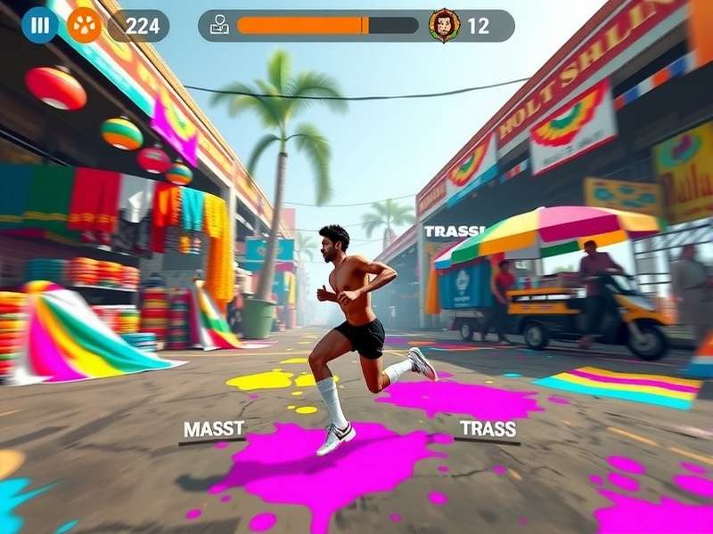 Masala Marathoners gameplay screenshot showing character running through Indian market